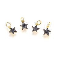 Brass Micro Pave Cubic Zirconia Charms, with Jump Ring, Star, Black, Gunmetal & Golden, 9x7x2mm, Hole: 2.5mm(ZIRC-G150-15A)