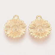 Brass Charms, Nickel Free, Real 18K Gold Plated, Flower, Golden, 14.5x12x2mm, Hole: 1.5mm(KK-Q735-384G)