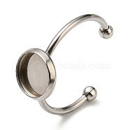 Tarnish Resistant 304 Stainless Steel Open Cuff Ring Findings, Bezel Cup Ring Settings with 201 Stainless Steel Tray, Flat Round, Stainless Steel Color, Inner Diameter: 18mm, Tray: 8mm(STAS-H215-01A-P)