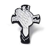 Religion Enamel Pins, Black Alloy Brooch for Backpack Clothes, Cross & Playing Hands, Palm, 30.5x22.5x1.5mm(JEWB-K001-04F-EB)