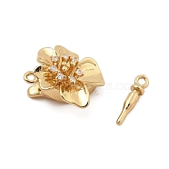 Brass Micro Pave Clear Cubic Zirconia Box Clasps, Flower, Real 18K Gold Plated, 15x17x8mm, Hole: 1.2mm(KK-C075-18G)