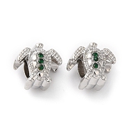 Rack Plating Alloy Emerald Rhinestone European Style Beads, Large Hole Beads, Sea Turtle, Platinum, 11x12x10mm, Hole: 5mm(MPDL-L032-VF946-1)