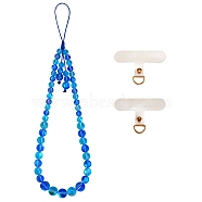 Round Synthetic Moonstone Beaded Mobile Straps, Nylon Cord with TPU Mobile Phone Lanyard Patch Mobile Accessories Decor, Cyan, 23cm(HJEW-SW00042-08)