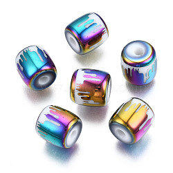 Electroplate Glass Beads, Column with Other Pattern, Colorful, 11.5x11.5mm, Hole: 2.5mm, about 100pcs/bag(EGLA-S196-24A-06)