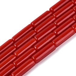 Opaque Solid Color Glass Beads Strands, Bugle, Red, 12.5~13x4~4.5mm, Hole: 0.6~0.9mm, about 28~29pcs/strand, 14.57~15.16 inch(37~38.5cm)(X-GLAA-N070-01A-C01)