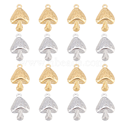 HOBBIESAY 16Pcs 2 Colors 304 Stainless Steel Pendants, Mushroom Charm, Real Gold Plated & Stainless Steel Color, 23.5x15.5x4mm, Hole: 1.8mm, 8pcs/color(STAS-HY0001-20)