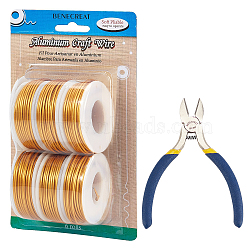 BENECREAT Round Aluminum Wire, with Iron Side Cutting Pliers, Gold, 15 Gauge, 1.5mm, 10m/roll, 6 rolls(AW-BC0003-32D-1.5mm)