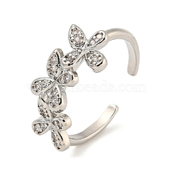 Flower Rack Plating Brass Micro Pave Cubic Zirconia Open Cuff Rings for Women, Cadmium Free & Lead Free, Long-Lasting Plated, Platinum, Clear, Flower: 9.8x20.5mm, Adjustable(RJEW-N047-01P-03-RS)