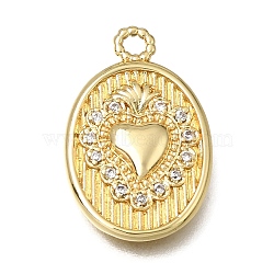 Brass Micro Pave Clear Cubic Zirconia Pendants, Oval with Sacred Heart Charms, Rack Plating, Long-Lasting Plated, Lead Free & Cadmium Free, Real 18K Gold Plated, 19.5x12.5x2.5mm, Hole: 1.6mm(KK-K427-36G)
