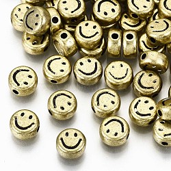 Plating Acrylic Beads, Flat Round with Smile, Light Khaki, 7x3.5mm, Hole: 1.5mm(X-PACR-ZX015-01)