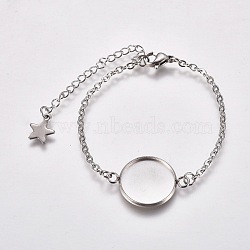 304 Stainless Steel Bracelet Making, with Lobster Claw Clasps, Cable Chains and Flat Round Cabochon Settings, Stainless Steel Color, Tray: 16mm, 5-5/8 inch(14.4cm)(STAS-L248-006P)