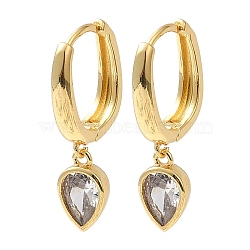Cubic Zirconia Teardrop Dangle Hoop Earrings, Rack Plating Brass Earrings for Women, Lead Free & Cadmium Free, Real 18K Gold Plated, 25.5x6mm(EJEW-Z019-05G)