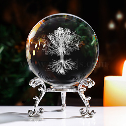 Inner Carving Tree Glass Crystal Ball Diaplay Decoration, Fengshui Home Decor, Clear, 60mm(PW-WGB9A56-01)