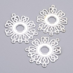 Tibetan Style Connectors, Cadmium Free & Nickel Free & Lead Free, Flower, 34.5x28x1.5mm, Hole: 1.5mm, Hole: 1.5mm, Silver, 34.5x28x1.5mm, Hole: 1.5mm(TIBEP-EA541Y-S-FF)