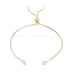 Brass Chain Bracelet Making, with Cubic Zirconia, Slider Bracelets Making, Cadmium Free & Nickel Free & Lead Free, Real 18K Gold Plated, 4-3/8 inch~4-3/4 inch(110~120mm), 1mm, Hole: 1.5mm(X-KK-G279-02-NR)