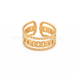 Ion Plating(IP) 304 Stainless Steel Curb Chain Shape Open Cuff Ring for Women, Nickel Free, Real 18K Gold Plated, US Size 8(18.1mm)(RJEW-S405-228G)