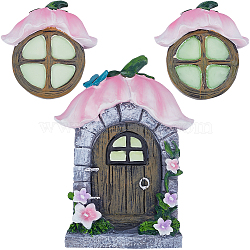 Resin Fairy Gnome Window and Door Sculpture, for Garden Tree Decoration, Colorful, 147x106x20.5mm, Hole: 11.5x17mm(AJEW-WH0415-95)