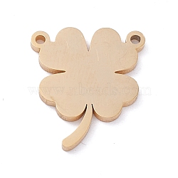 Vacuum Plating 304 Stainless Steel Pendants, Four Leaf Clover, Golden, 14.5x12.5x1mm, Hole: 1mm(STAS-A053-05G)