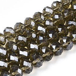 Electroplate Glass Beads Strands, Pearl Luster Plated, Faceted, Rondelle, Olive, 8x6mm, Hole: 1mm, about 63~65pcs/strand, 39~40cm(EGLA-A034-T8mm-A09-A)