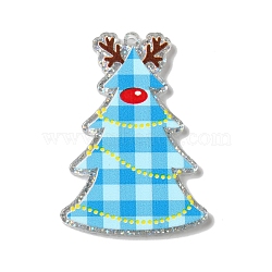 Christmas Tree Acrylic Pendants, with Glitter Power, Deep Sky Blue, 40x28x2mm, Hole: 1.6mm(OACR-L018-01B)