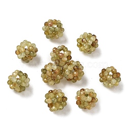 Natural Green Garnet Woven Beads, Cluster Beads, Faceted, Round, 9~9.5mm, Hole: 1.6mm(GG-CBA2E9C-F30-02)
