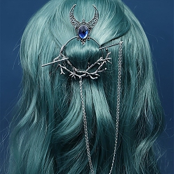 Gothic Witch Theme Branch Alloy Rhinestone Hair Cuff Pin, Hair Sticks, Ponytail Holder, Blue, 370mm(PW-WG49D80-01)