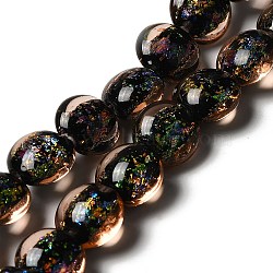 Handmade Dichroic Foil Glass Beads Strands, Flat Round, Sandy Brown, 12x7.5~8mm, Hole: 1.4mm, about 33pcs/strand, 14.65''(37.2cm)(DICH-U001-11G)