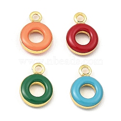 Brass Enamel Charms, Real 18K Gold Plated, Long-Lasting Plated, Lead Free & Cadmium Free, Round Ring Charm, Mixed Color, 9x6.5x2mm, Hole: 1.2mm(KK-K337-10G)