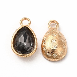 Faceted Glass Rhinestone Pendants, with Golden Tone Zinc Alloy Findings, Teardrop Charms, Coffee, 15x9x5mm, Hole: 2mm(GLAA-I051-A19)