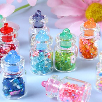 Glass & Plastic Pendants, Bottle Charm, Mixed Color, 27x15mm, Hole: 1.8mm