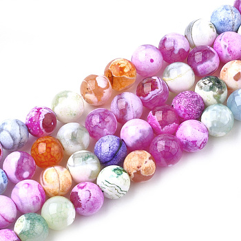 Natural Fire Crackle Agate Beads Strands, Dyed, Round, Mixed Color, 8mm, Hole: 1mm, about 46~48pcs/strand, 14.56 inch~15.15 inch
