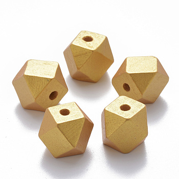 Painted Natural Wood Beads, Polygon, Gold, 15.5x16x16mm, Hole: 3.5mm