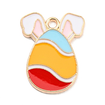 Easter Alloy Enamel Pendants, Golden, Egg with Rabbit Ear Charm, Colorful, 22x17x1.5mm, Hole: 2mm