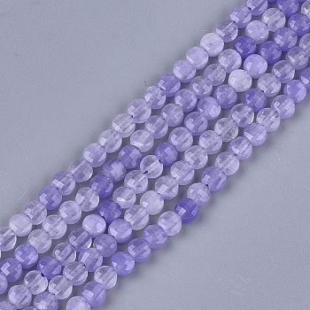 Natural White Jade Beads Strands, Faceted, Dyed, Flat Round, 4~4.5x2.5~3mm, Hole: 0.8mm, about 88~89pcs/strand, 14.9 inch~15.1 inch