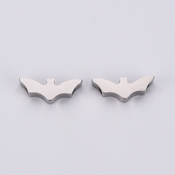 Halloween 304 Stainless Steel Beads, Laser Cut, Bat, Stainless Steel Color, 5.5x14.5x3mm, Hole: 1.5mm
