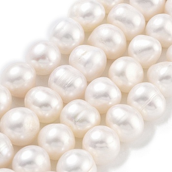 Natural Cultured Freshwater Pearl Beads Strands, Potato, Floral White, 9~10mm, Hole: 0.6mm, about 19~20pcs/strand, 6.10~6.50 (15.5~16.5cm)