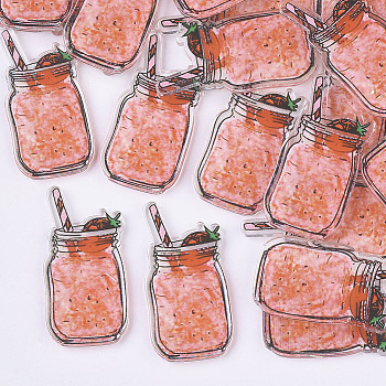 Plastic Cabochons, Strawberry Fruit Juice, Light Salmon, 37.5x18.5x2.5mm