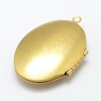 Brass Locket Pendants, Oval, Nickel Free, Raw(Unplated), 42x27x9mm, Hole: 2.5mm