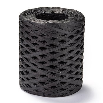 Raffia Ribbon, Packing Paper String, for Gift Wrapping, Party Decor, Craft Weaving, Black, 3~4mm, about 200m/roll