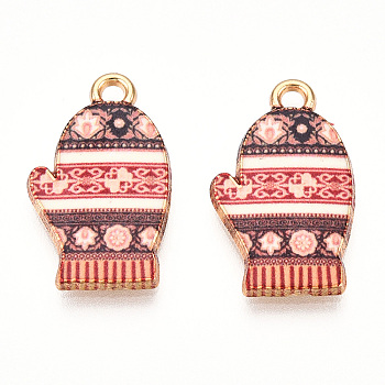 Winter Theme Alloy Printed Pendants, Cadmium Free & Nickel Free & Lead Free, Gloves, Indian Red, 19.5x11.5x2.5mm, Hole: 1.8mm