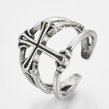 Alloy Cuff Finger Rings, Wide Band Rings, Cross, Antique Silver, US Size 9 3/4(19.5mm)