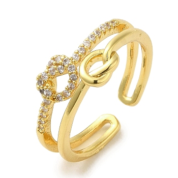 Brass Micro Pave Cubic Zirconia Rings for Women, Long-Lasting Plated, Knot, Golden, Adjustable