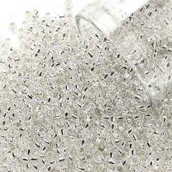 TOHO Round Seed Beads, Japanese Seed Beads, (21) Silver-Lined Transparent Crystal Clear, 11/0, 2.2mm, Hole: 0.8mm, about 1110pcs/bottle, 10g/bottle