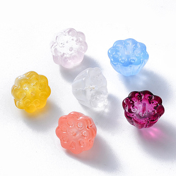 Transparent Glass Beads, Mixed Style, Lotus Pod, Mixed Color, 11x10.5x8mm, Hole: 1mm