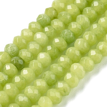 Dyed Natural Malaysia Jade Rondelle Beads Strands, Faceted, Green Yellow, 4x2~3mm, Hole: 1mm, about 115pcs/strand, 14 inch