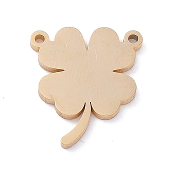 Vacuum Plating 304 Stainless Steel Pendants, Four Leaf Clover, Golden, 14.5x12.5x1mm, Hole: 1mm