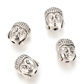 Tibetan Style Alloy Beads, Buddha Head, Antique Silver, 10x8.5x8mm, Hole: 1.5mm