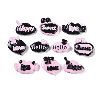 Opaque Resin Cabochons, Word, Pearl Pink, 13.5~20.5x19.5~27x5.5~7.5mm