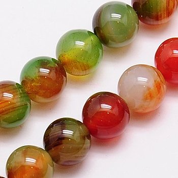 Natural Peacock Agate Beads Strands, Dyed, Round, Mixed Color, 10mm, Hole: 1mm