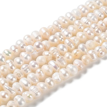 Natural Cultured Freshwater Pearl Beads Strands, Potato, Grade A, PapayaWhip, 4~6x3.8~4.2mm, Hole: 0.5mm, about 90pcs/strand, 13.31 inch(33.8cm)